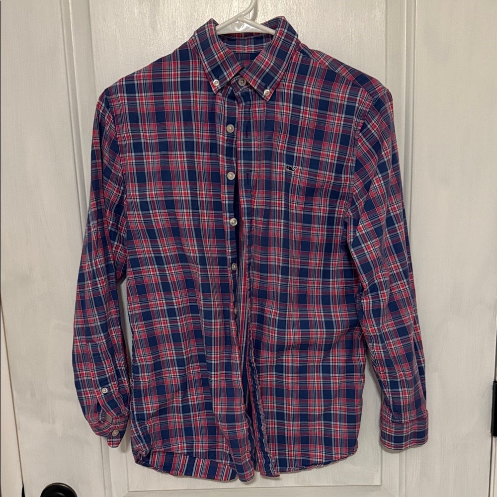 Vineyard Vines Boys Navy and Red Checkered Button-Down Shirt